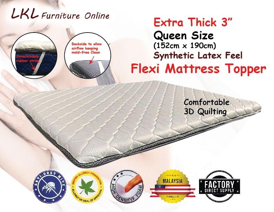 LKL Flexi Mattress Topper thick 3" inch Synthetic Latex Feel Queen Size, Home & Furniture, Furniture on Carousell