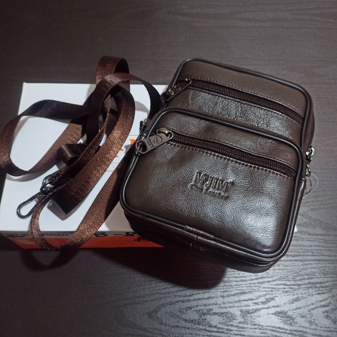 Mcjim brown genuine leather bag with pocket and strap