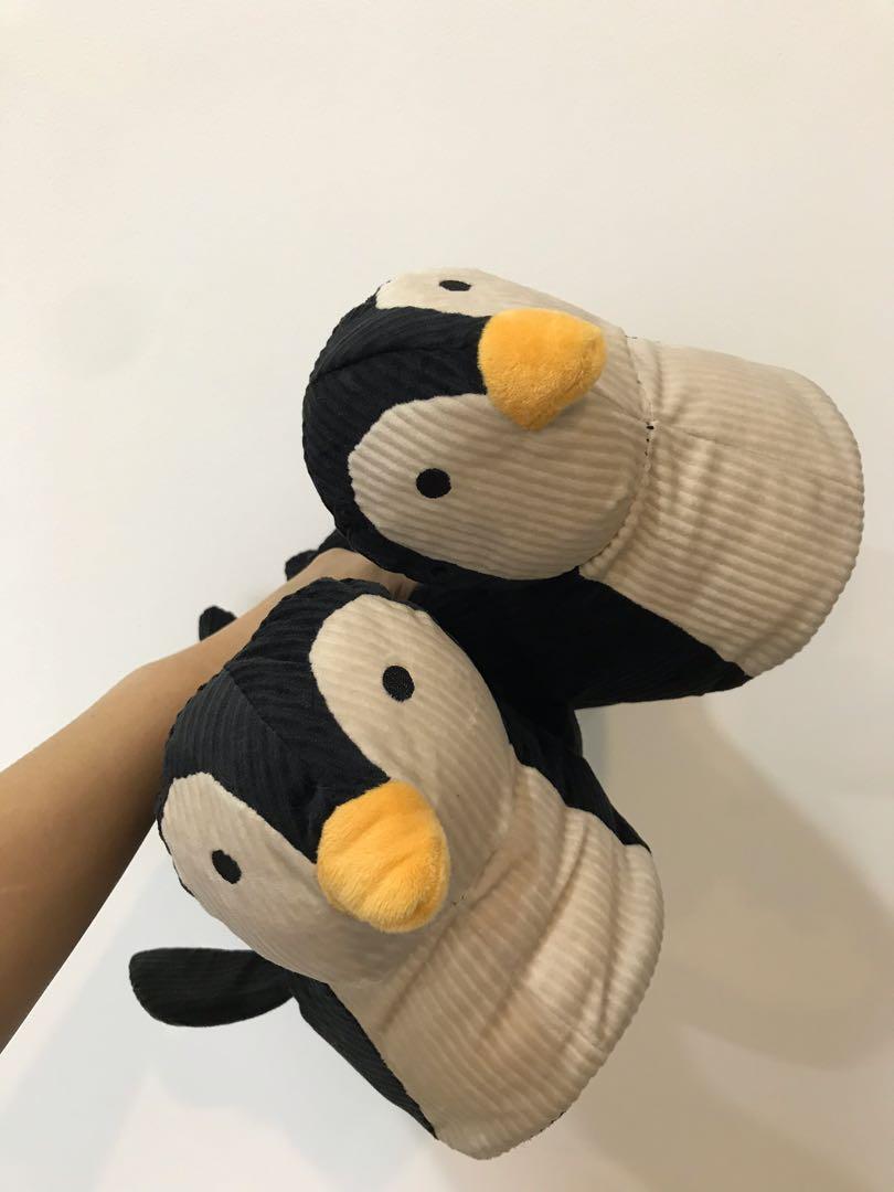 New Typo Black Beige Penguin Novelty Bedroom House Slippers Unisex Cotton On Furniture Home Living Home Improvement Organization Home Improvement Tools Accessories on Carousell