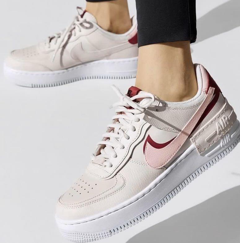 nike air force 1 shadow sneakers in white and burgundy