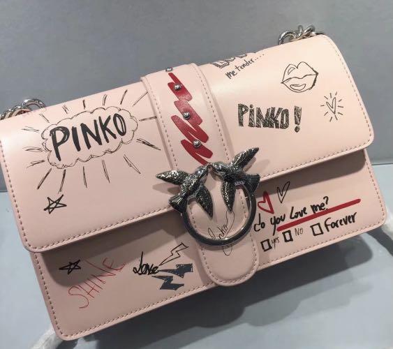 Pinko Love Bag Graffiti in leather with chain shoulder strap, Women's ...