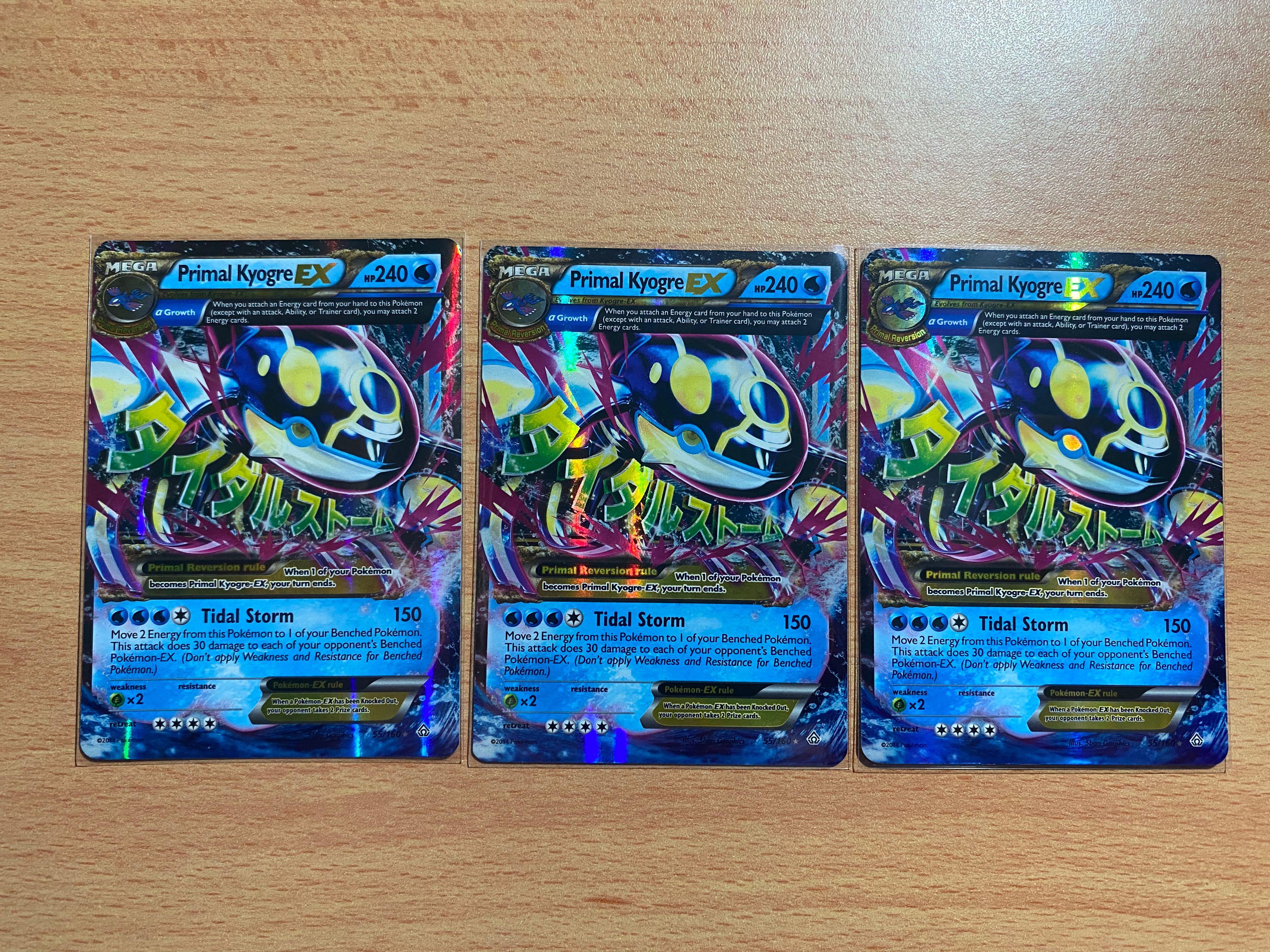 Mega Primal Kyogre EX 55/160 English Card Normal Size 2.5 x 3.5 in Sleeve and Safe Box Flash Light Card Free 1 EX Random in Pack 