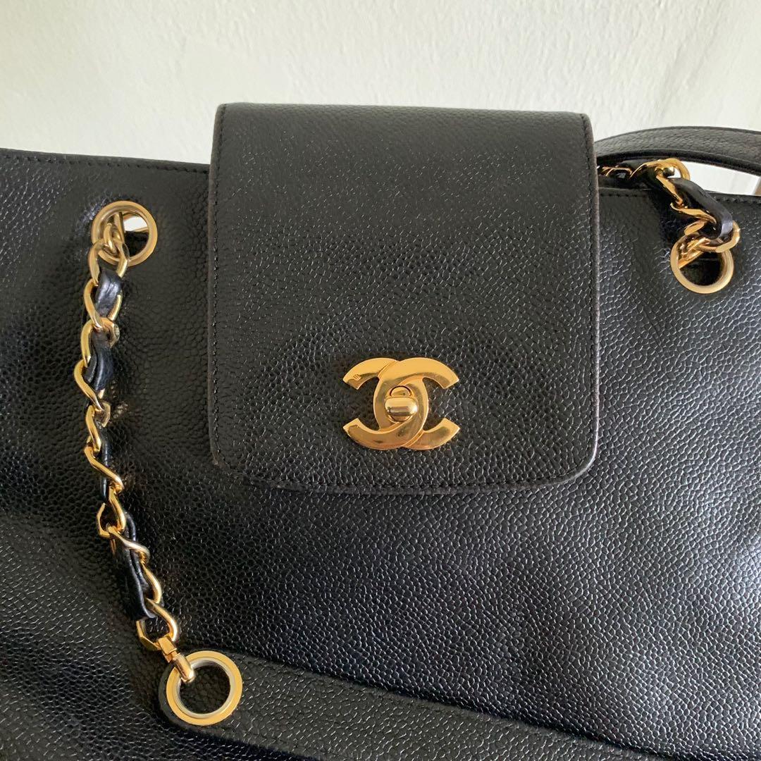 Rare] Chanel Classic Timeless Supermodel Tote Shopping Bag CC Turnlock Flap  in Caviar Leather Gold Hardware GHW, Luxury, Bags & Wallets on Carousell