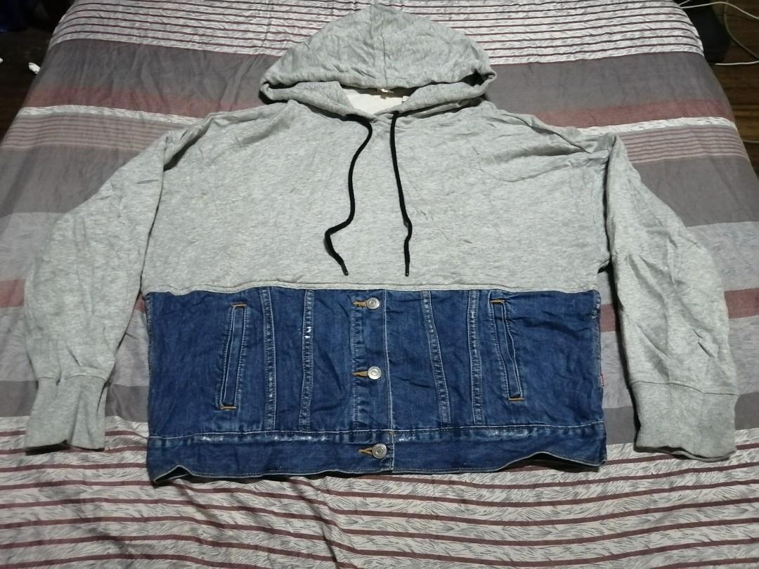 Half denim half hoodie jacket new arrivals
