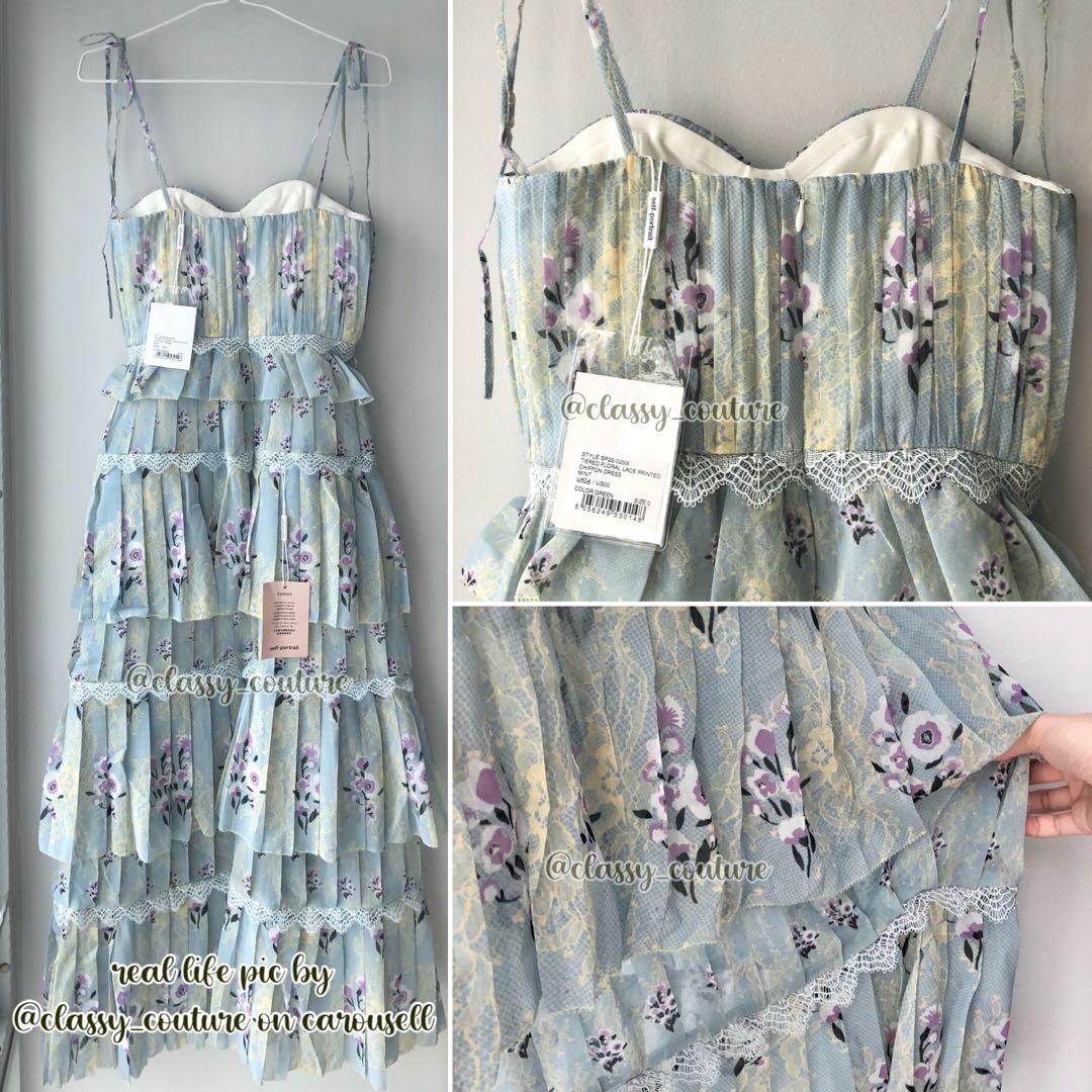 real life vid!  Authentic Self-Portrait Tiered Floral Printed Chiffon  Dress in Mint, Women's Fashion, Tops, Sleeveless on Carousell