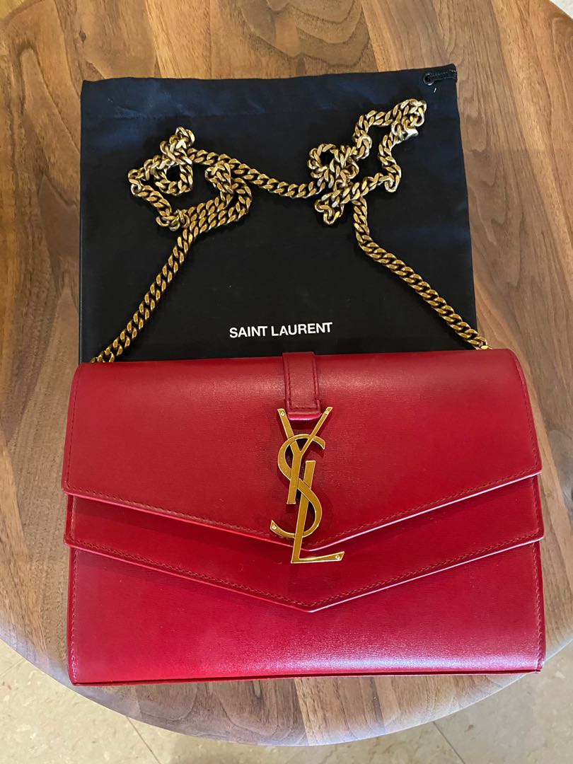 Saint Lauren Sulpice Chain Wallet Eros Red Luxury Bags Wallets