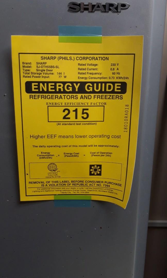 Sharp clearance refrigerator wattage