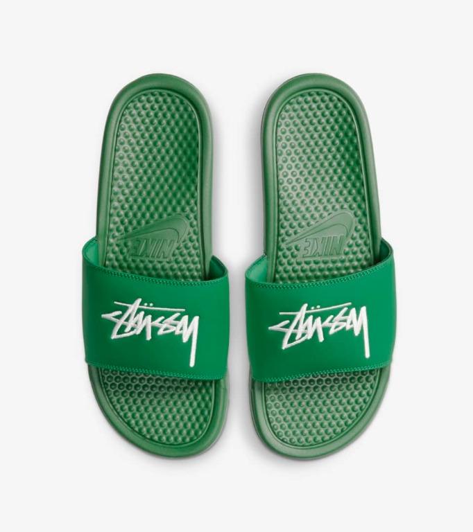 x Nike Benassi Slides Pine Green, Men's Fashion, Footwear, Flipflops and Slides on Carousell