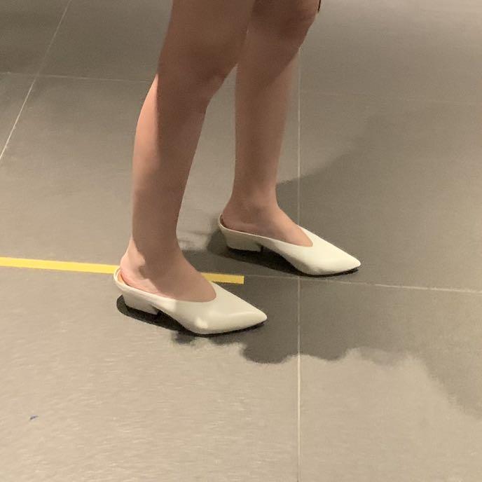White pointed mule clearance heels