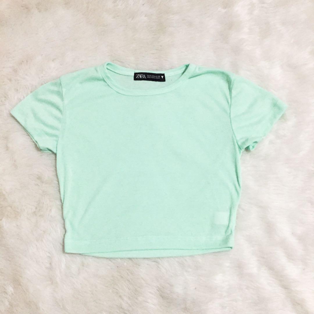 Zara Basic Crop Top Mint Gren