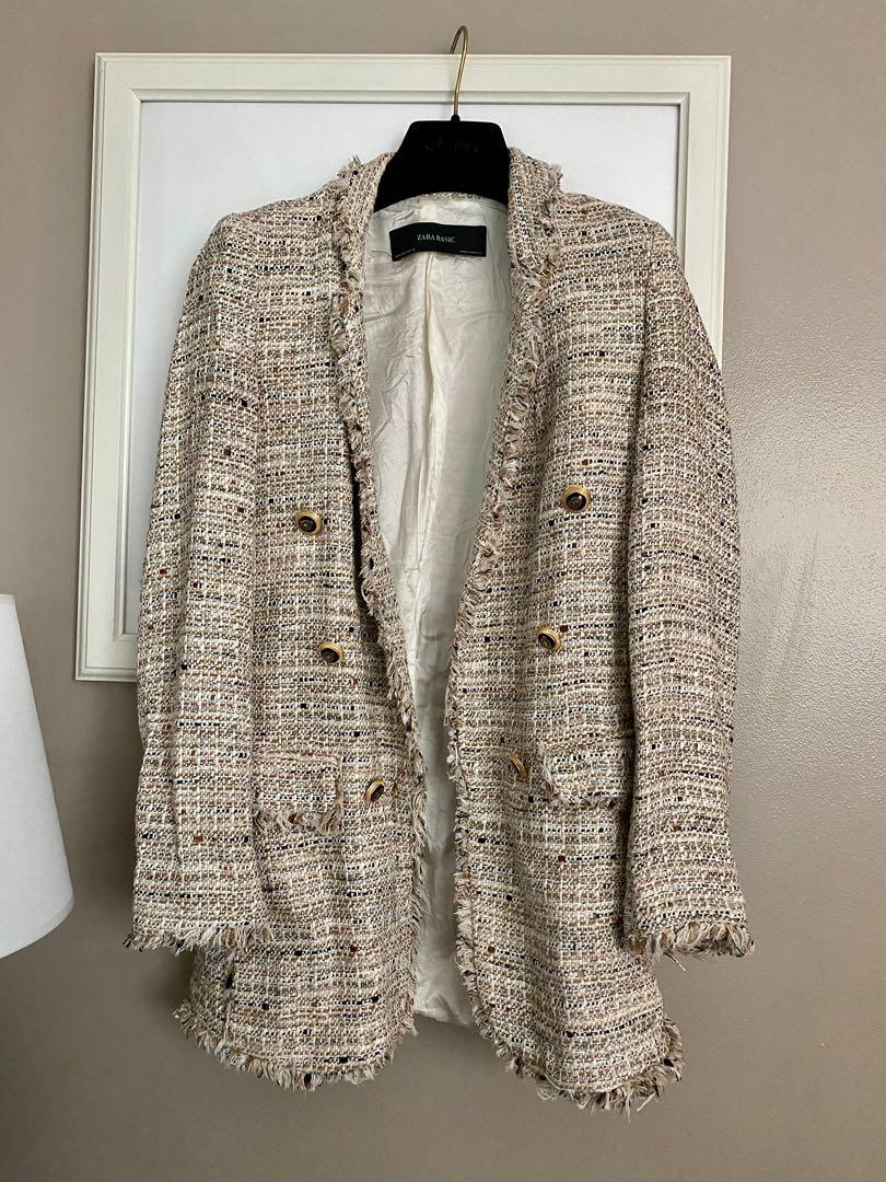 Zara beige tweed jacket, Women's Fashion, Coats, Jackets and Outerwear on Carousell