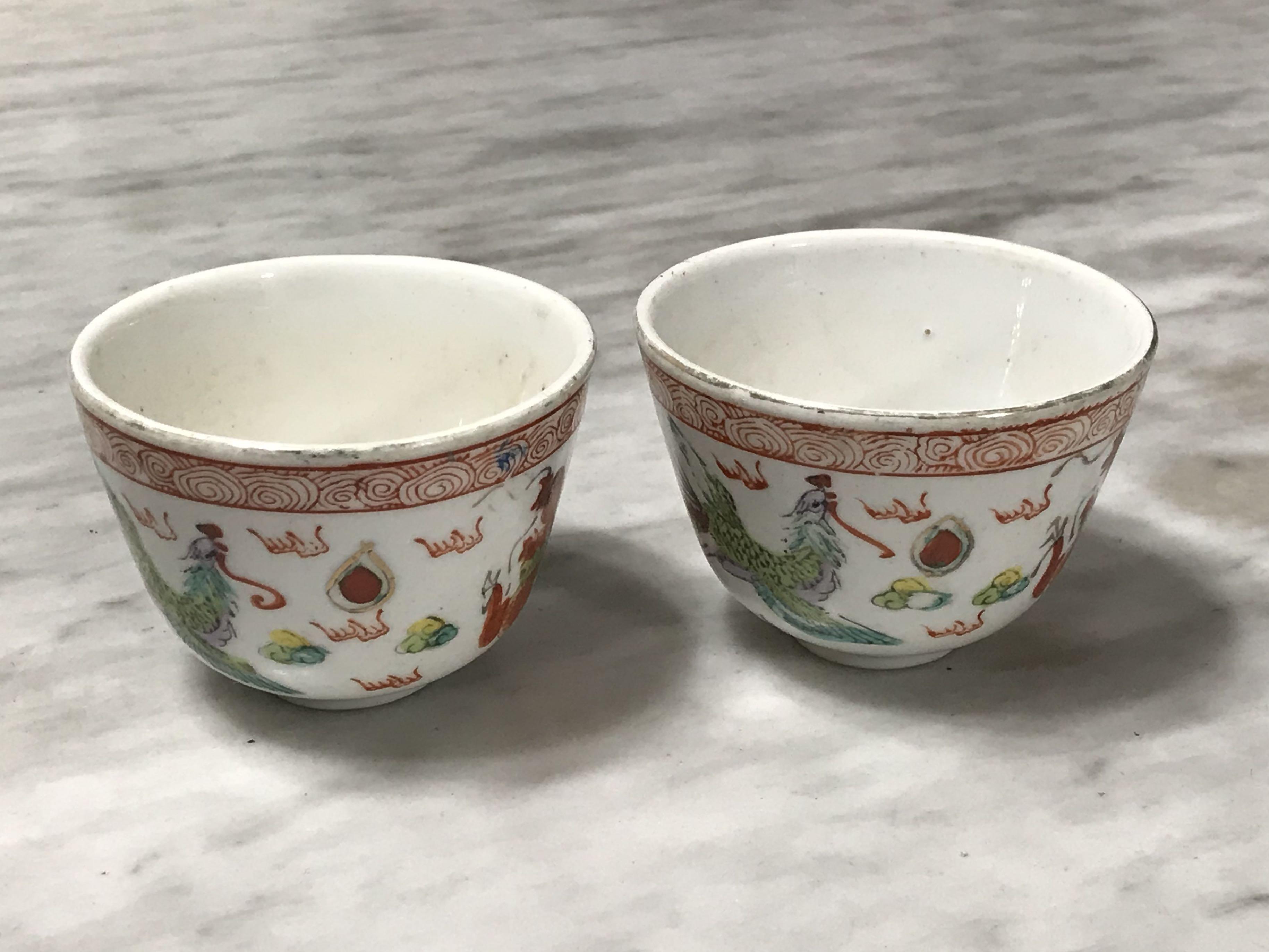 Antique Chinese Porcelain Tea Cups ( Pair ), Furniture & Home Living