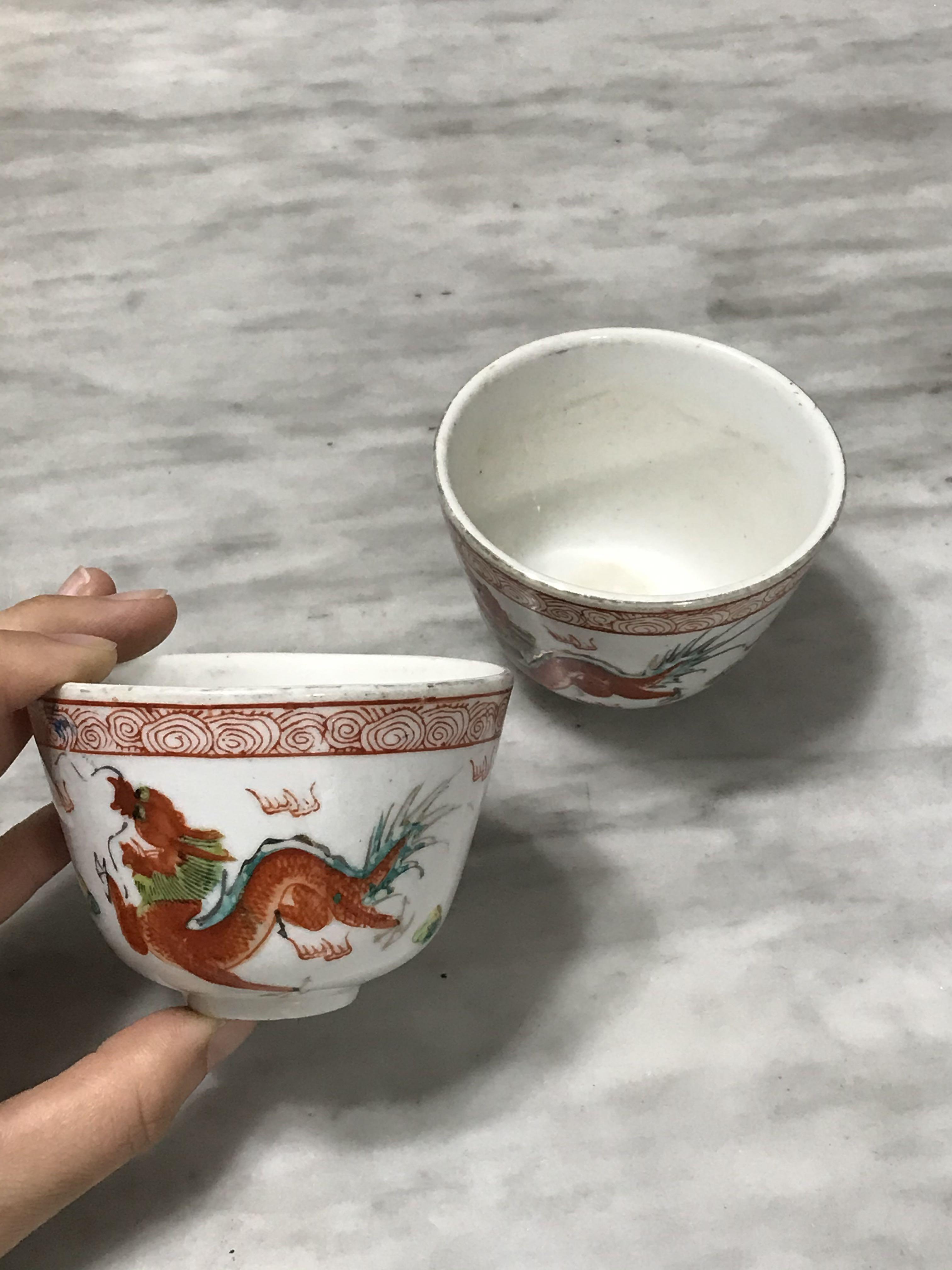 Antique Chinese Porcelain Tea Cups ( Pair ), Furniture & Home Living