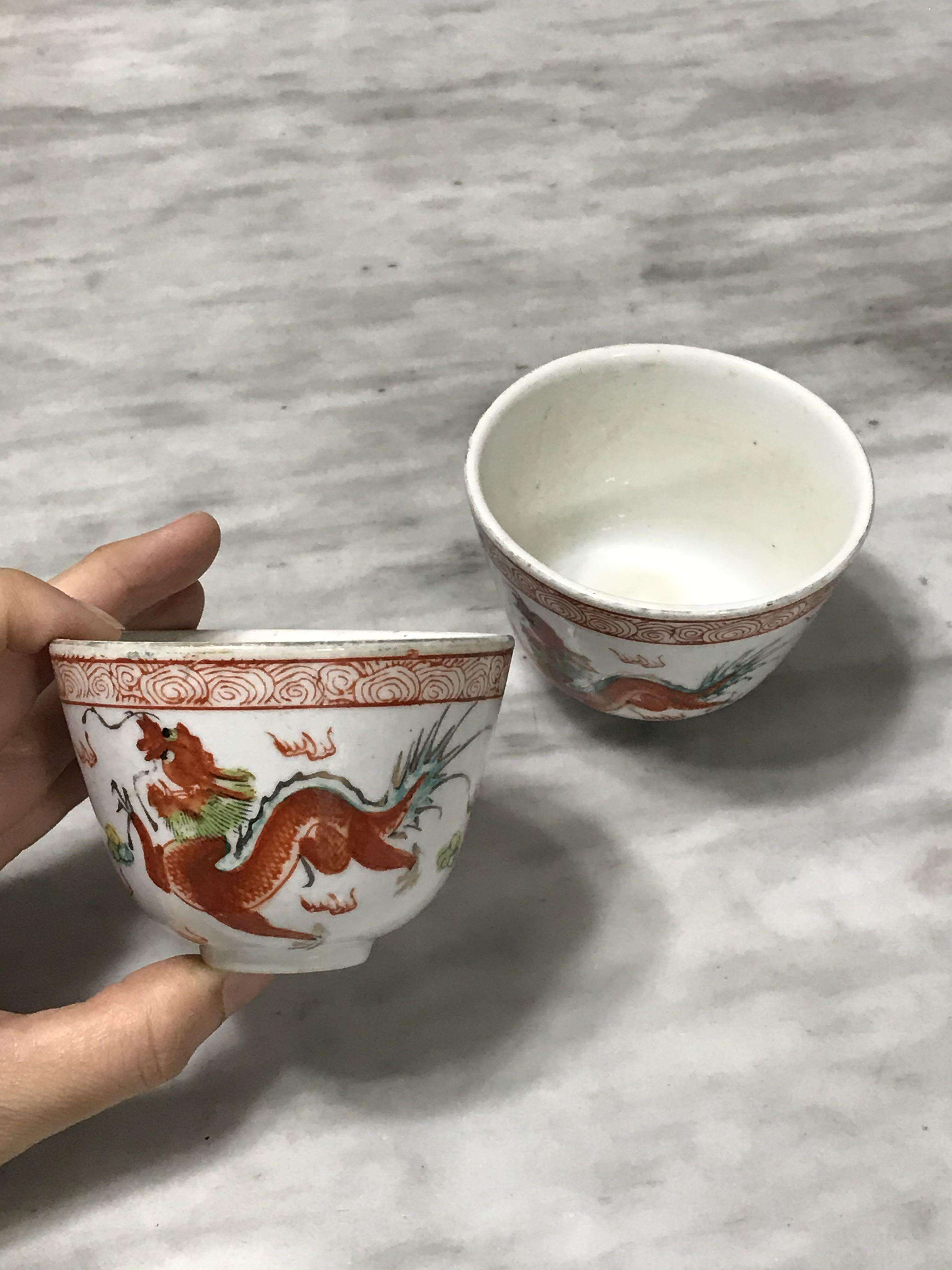Antique Chinese Porcelain Tea Cups ( Pair ), Furniture & Home Living