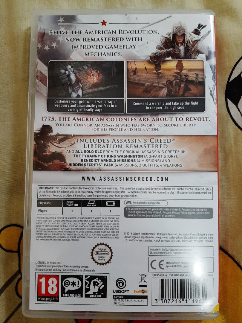 Nintendo Switch Game - Assassin's Creed III Remastered (Category: Nintendo) located in Quezon City. Submitted by archer417 (Listing ID 1066237308, Image 2). Description: assassins creed III remastered nintendo switch game good as new shipping c/o buyer.