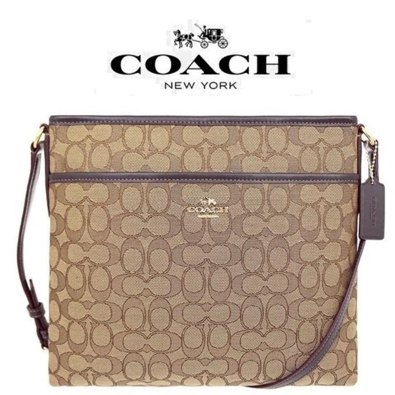 Authentic Coach F58285 File Bag in Outline Signature Khaki Brown