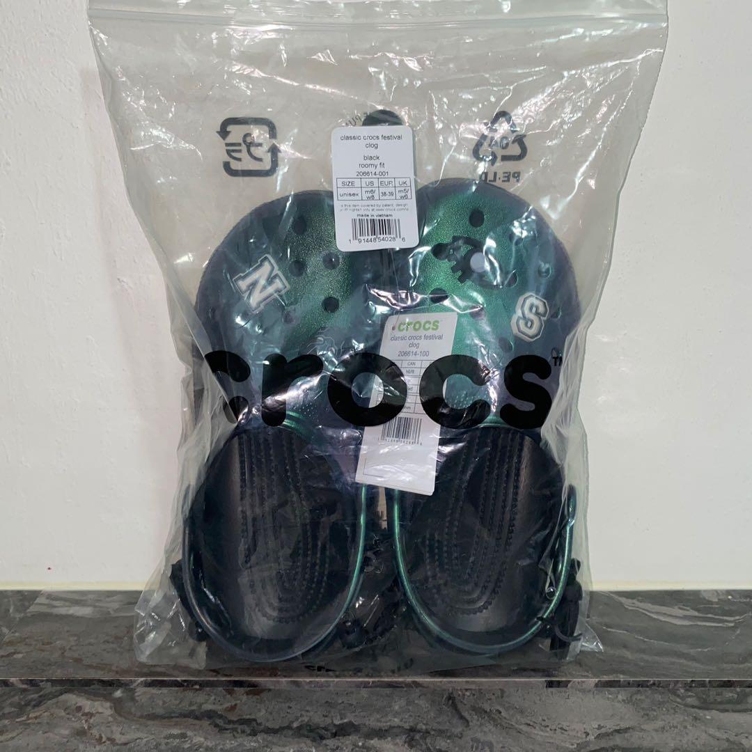Black iridescent crocs with tassels sales