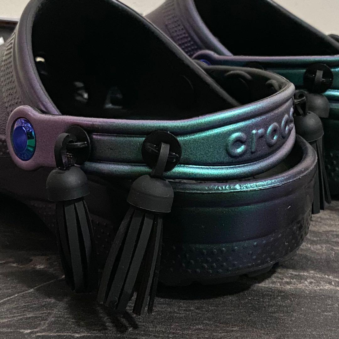 Iridescent crocs with tassels sales