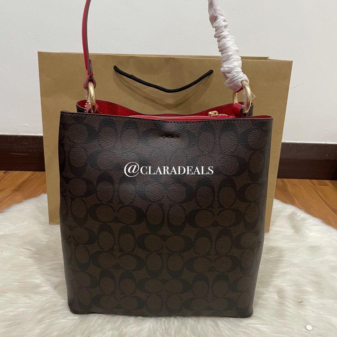 New Coach Town Bucket Bag in Signature Brown Red. New Women s