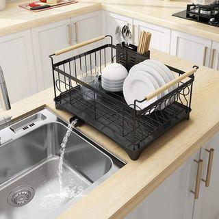 Dish Rack Bowl Holder Stainless Steel Kitchen Sink Drying Shelf Cutlery Drainer Dish over Organizer Drain Rack with Chopsticks Cage