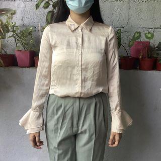 Flare long sleeve satin silk