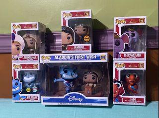 Funko Pop Vinyl Disney Aladdin Set - Prince Ali; Genie (Funko Specialty Series) (GITD); Iago; Abu Elephant; Jasmine (Chase); and Aladdin’s First Wish Movie Moments