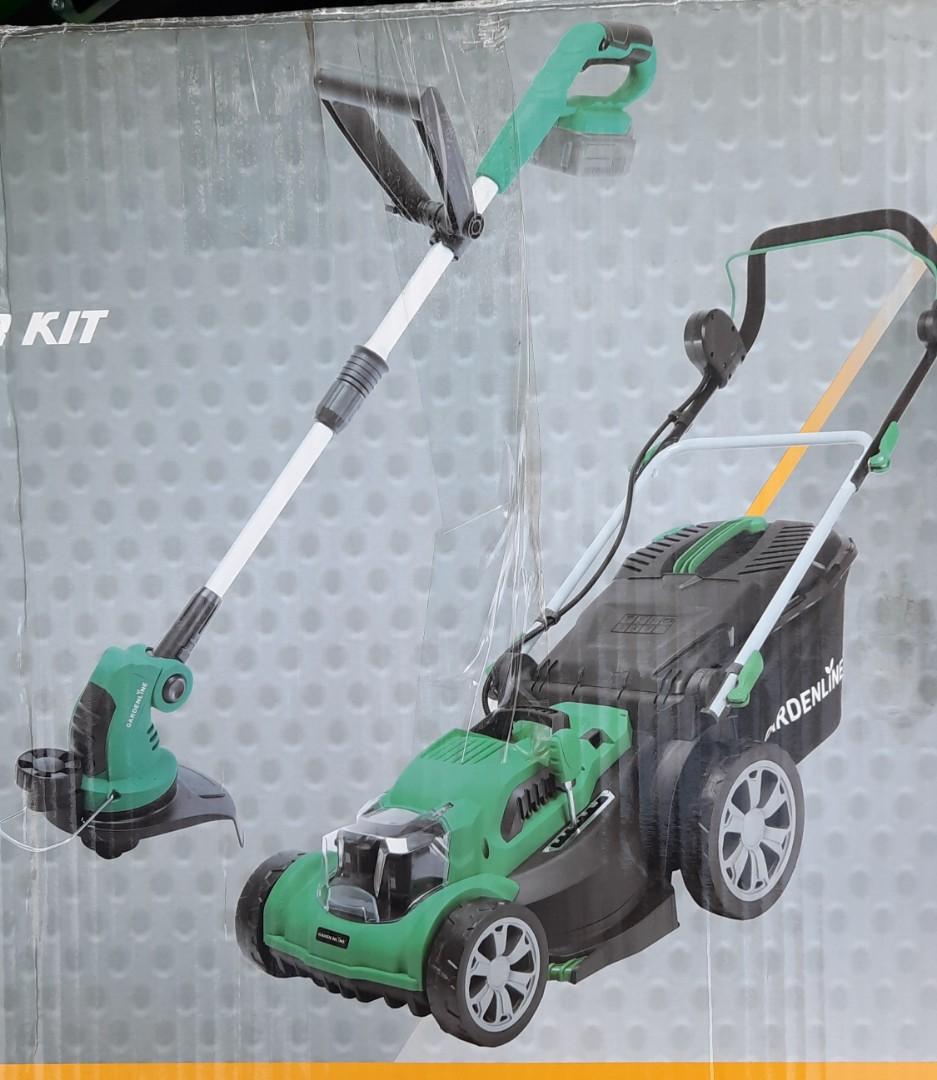 Cordless Lawn Mower And Strimmer Set Gardenline Cordless Lawn Mower and Line Trimmer Set of 2, Furniture