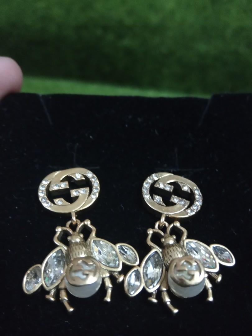 Gucci bee earrings pearl ang gold plated metal