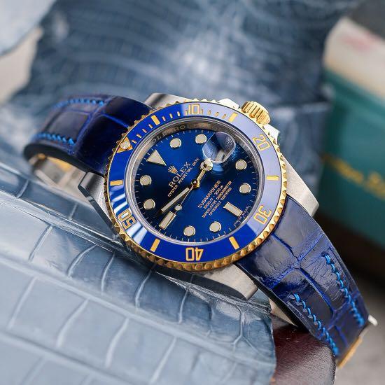 Handmade Handstitched Watch Strap In Electric Blue Leather For Client's Rolex Watch., Watches on Carousell