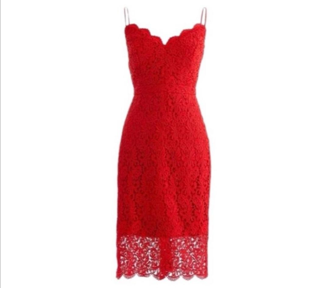 J Crew Red Lace Midi Dress, Women's Fashion, Tops, Sleeveless on Carousell