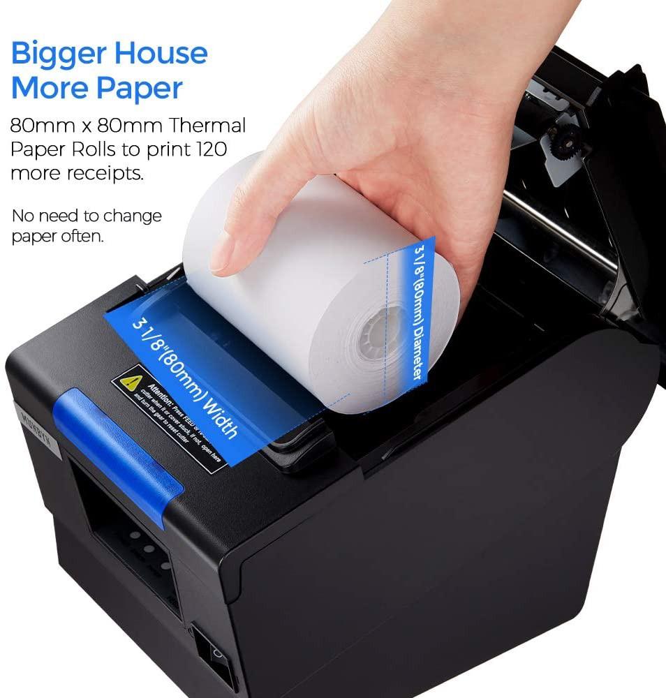  MUNBYN Receipt Printer P068, 3 1/8 80mm Direct Thermal Printer,  POS Printer with Auto Cutter - Receipt Printer with USB Serial Ethernet  Windows Driver ESC/POS Support Cash Drawer : Office Products