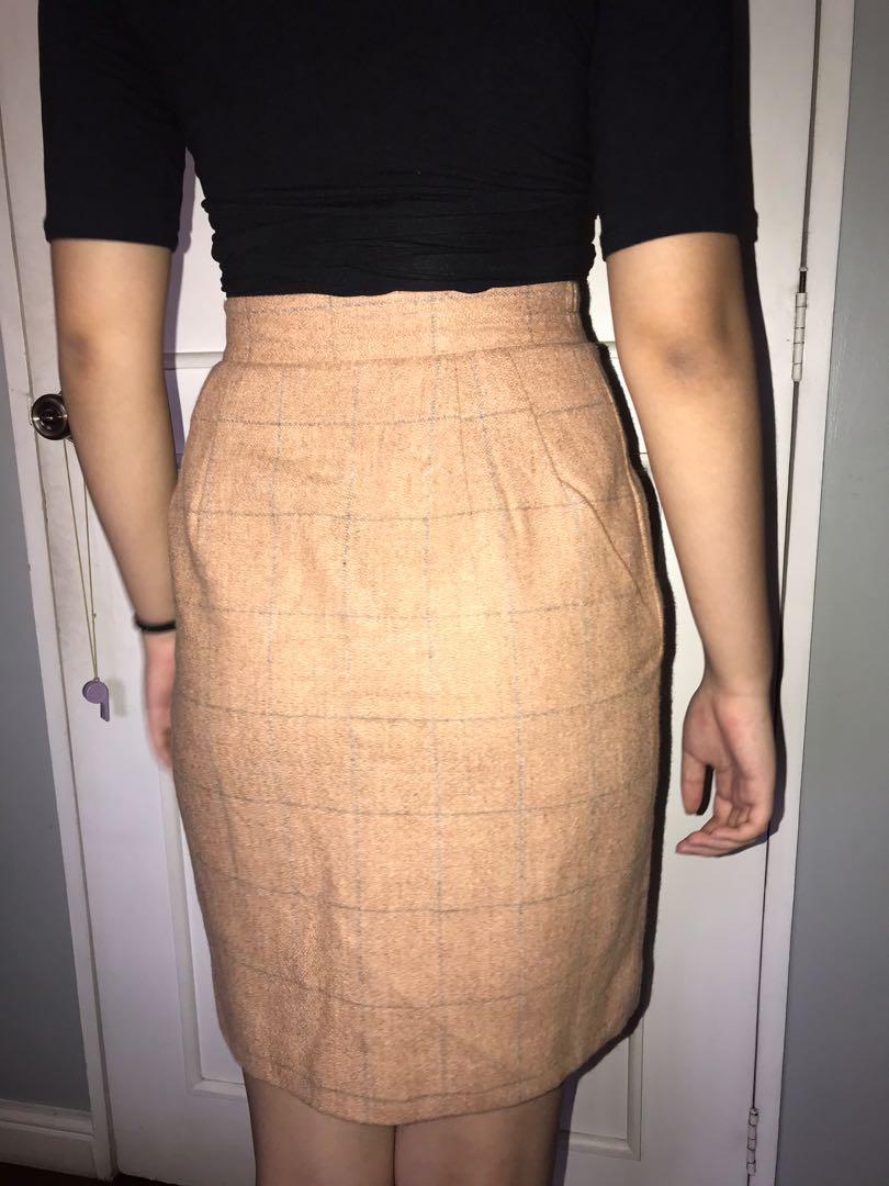 plaid tweed pencil skirt