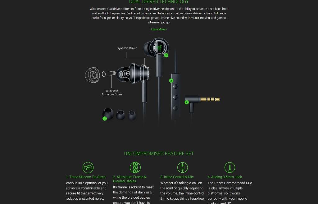 RAZER HAMMERHEAD DUO Earphones Earbuds For all Phones PC Mac Nintendo Switch PS4 Xbox