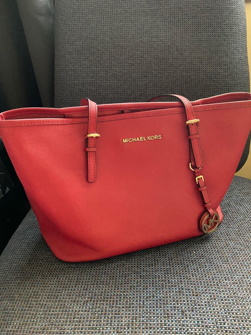 Michael Kors Jet Set Travel Large Female Chain Shoulder Tote Flame Red  Saffiano Leather  Walmartcom