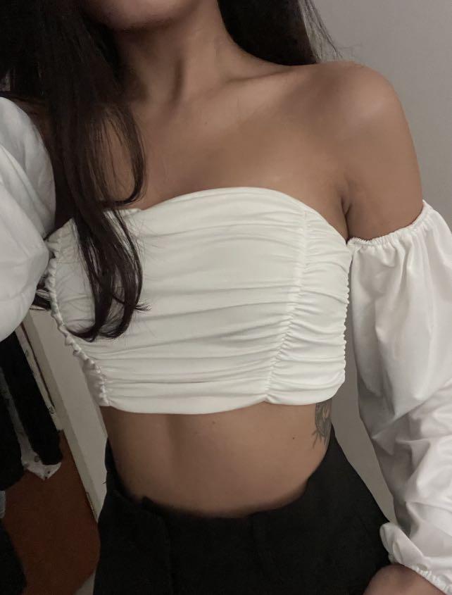 ruched off the shoulder crop top
