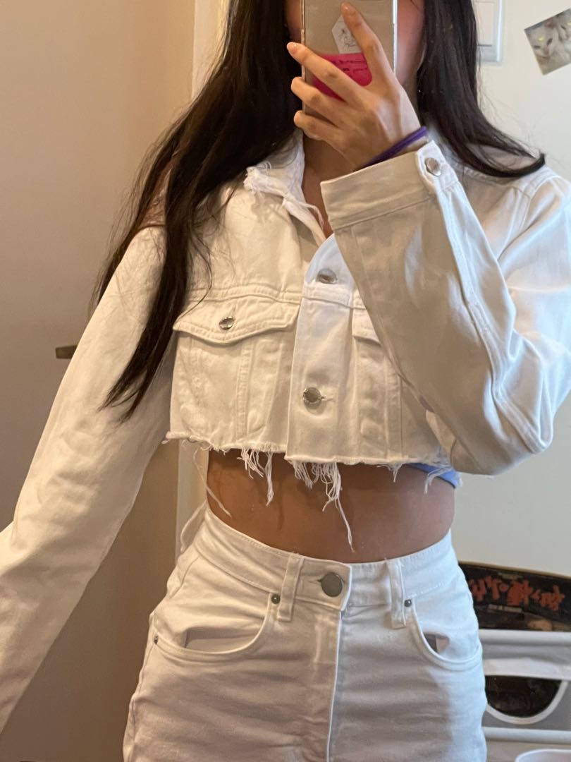 White Denim Crop Top Jacket