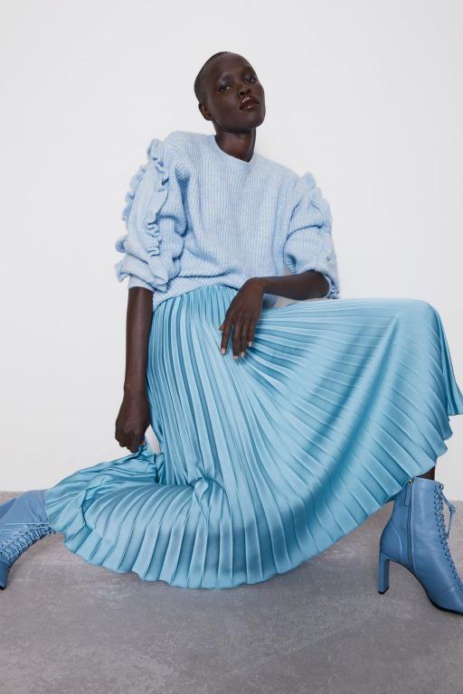Petrol blue pleated skirt zara discount