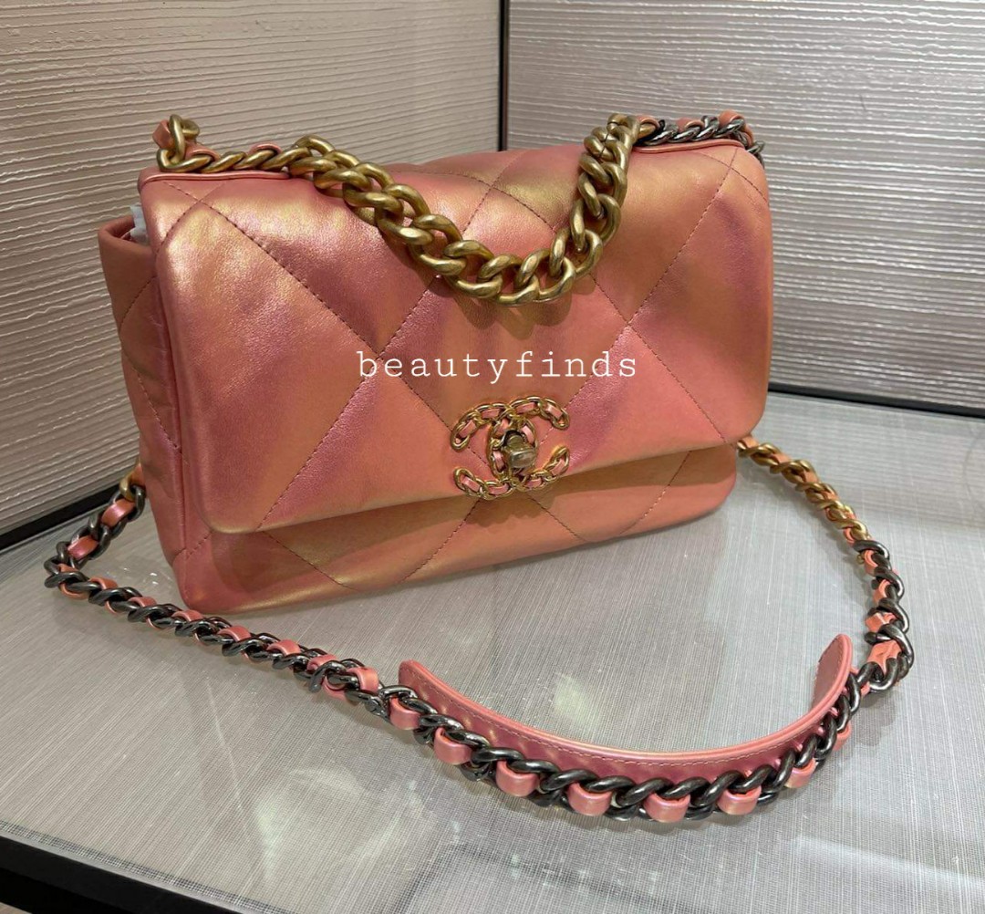 Chanel 19 Small Flap Bag in Iridescent Metallic Sunset Pearl Pink - SOLD