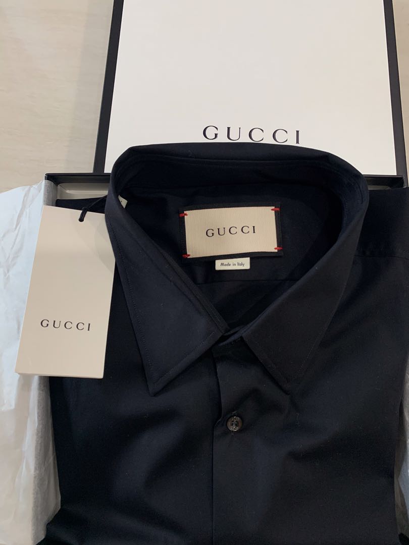 Authentic Gucci formal shirt black, Luxury, Apparel on Carousell