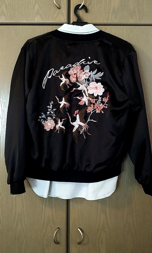 Chinese Floral Embroidery Silk Bomber Jacket