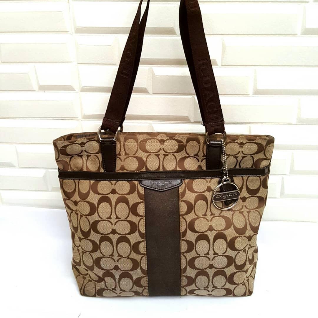 Coach signature stripe tote cheap