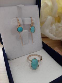 GIA certified Sleeping Beauty Arizona Torquoise Ring and Earring Set
