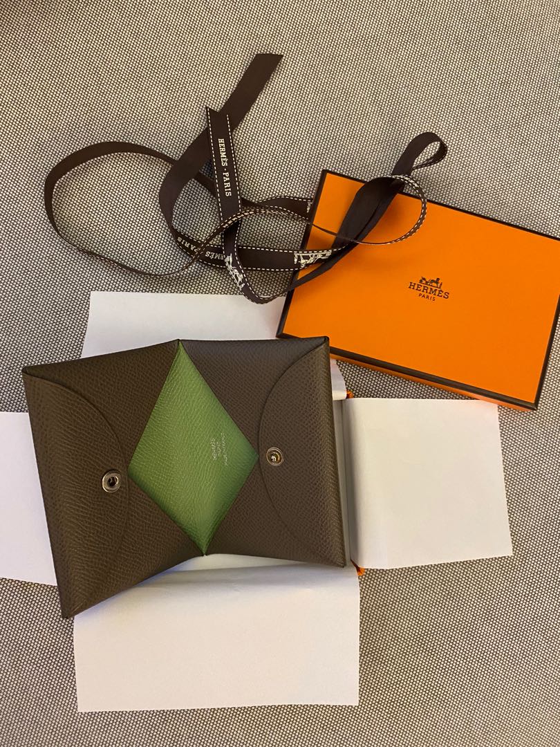 Hermes, Bags, Bnib Hermes Calvi Duo Compact Card Holder Wallet Evercolor  Vert Criquet