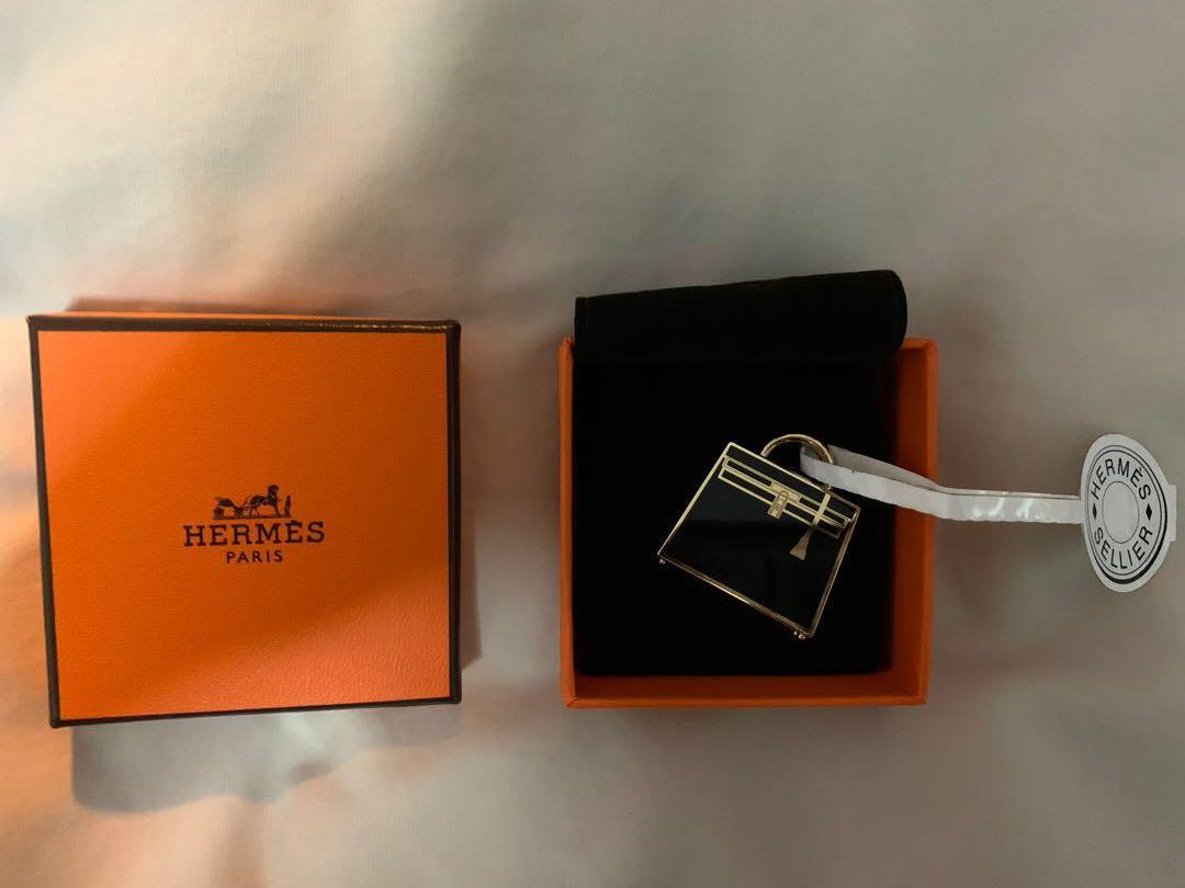 Hermes Curiosite Kelly Laque Charm Black / Permabrass Pendant New