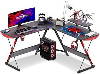 MOTPK L Shaped Gaming Desk 51" L Shaped Desk, Computer Corner Desk, Gaming Desk Table with Large Monitor Riser Stand for Home Office, Sturdy Writing Workstation, Gaming Desk with Shelf, Black