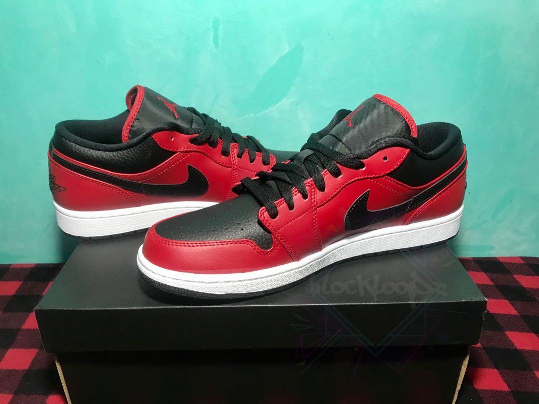Nike Air Jordan 1 Low Reverse Bred Pebbled Swoosh Men S Fashion Footwear Sneakers On Carousell