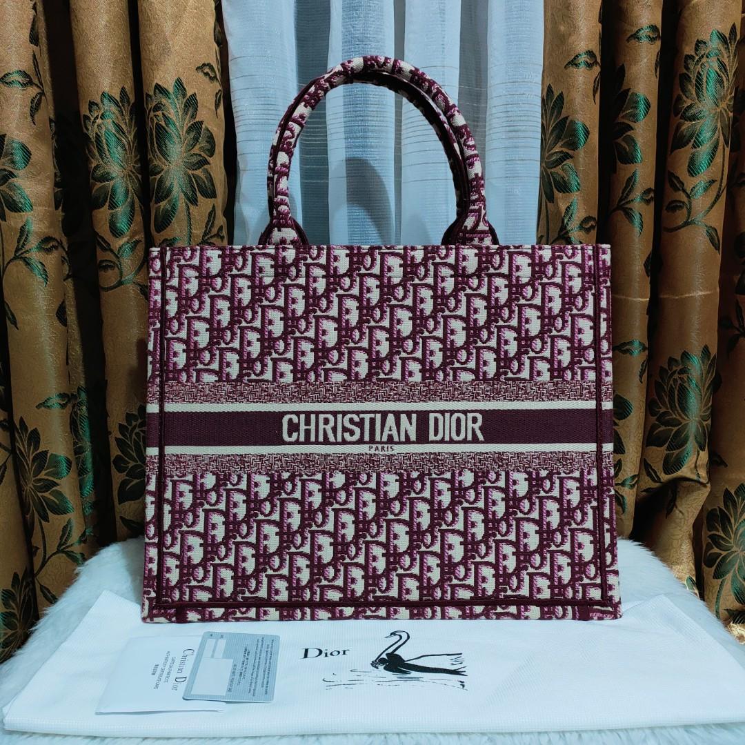 Preloved Embroidered Christian Dior Book tote Burgundy