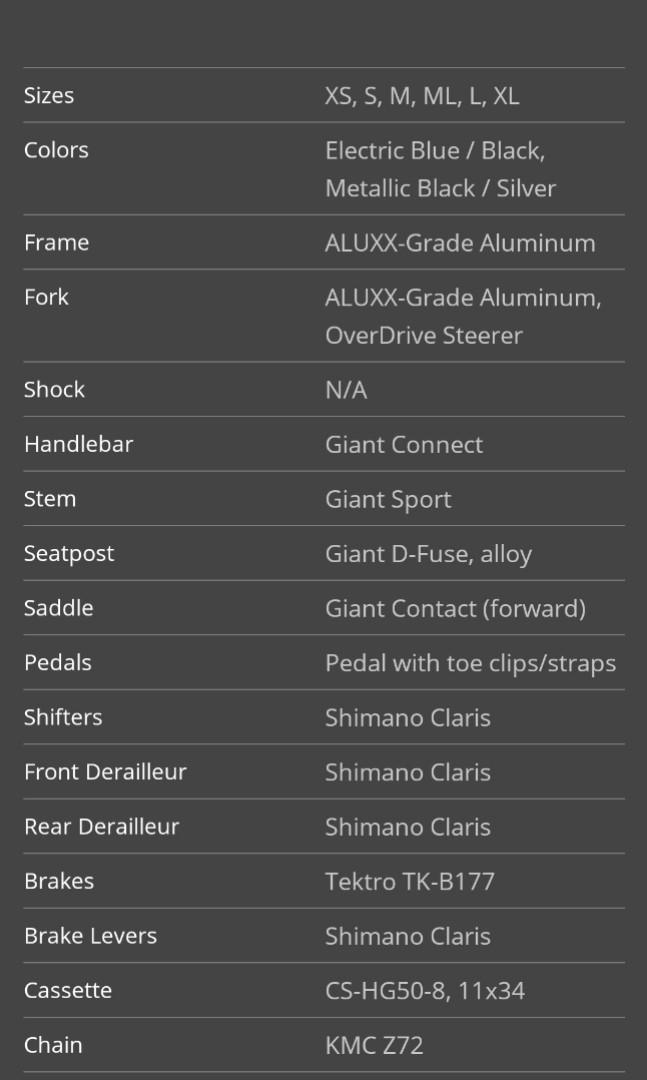 Giant contend 3 size chart sale