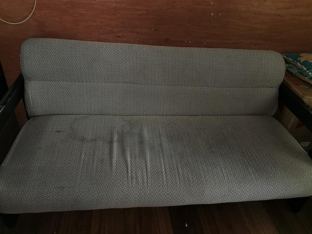 Sofa set with wooden arm rest (Category: Sofas) located in Mandaluyong City. Submitted by pangs0 (Listing ID 1066527834, Image 2). Description: ☑️ Sold as set - 1 long couch and 2 single couches ☑️ 8/10 condition ☑️ Needs deep cleaning RFS: bawas gamit dahil maglilipat bahay.