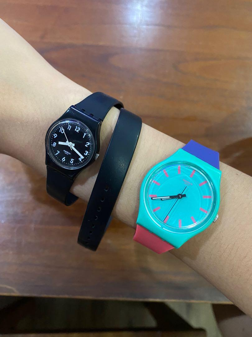 Swatch Long Double Strap Black Watch Women s Fashion Watches